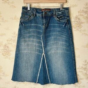 Vintage 90s y2k Mudd Jeans fairy grunge denim godet paneled raw hem midi skirt